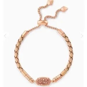 Kendra Scott Cruz Adjustable Leather Bracelet Rose Gold Pink Drusy w/Dustbag
